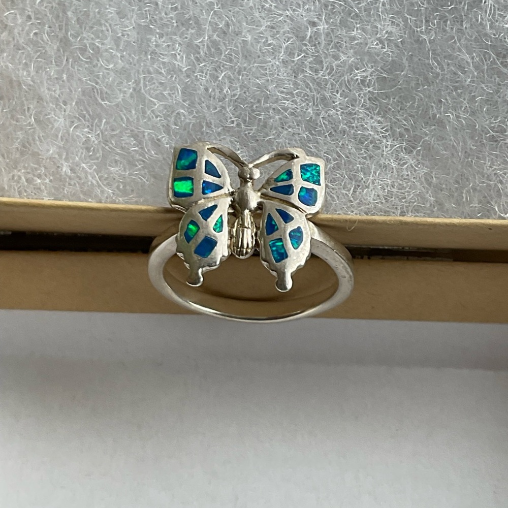 🦋Sterling Silver Butterfly Ring with OPAL INLAY Accents🦋🩵 SIZE 7.34 - Picture 6 of 11